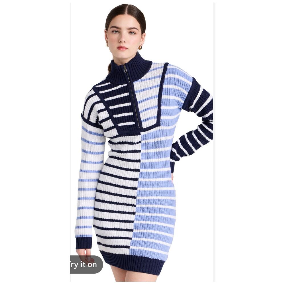 Staud Mini Hampton Striped Sweater Dress Blue M - Picture 3 of 11